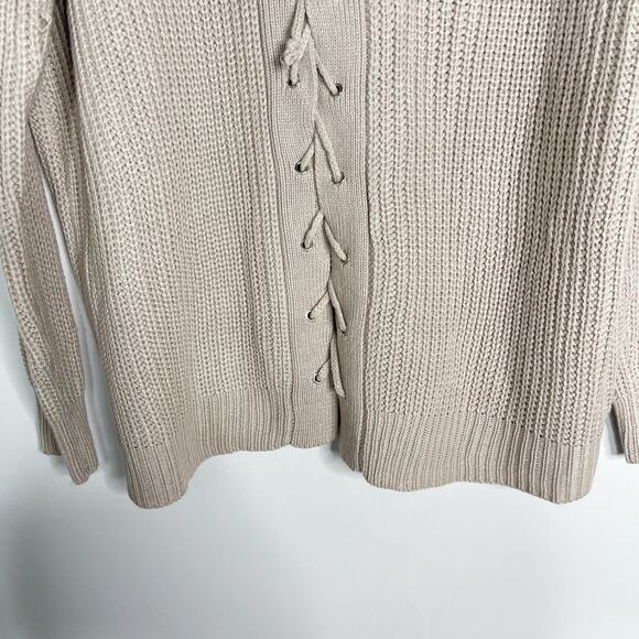 New Umgee Medium M Light Mauve Purple Lace Up Back V Neck Sweater Tunic Cotton - Picture 5 of 8